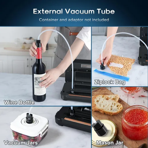 Vista 5 de Secura Máquina selladora al vacío, ventana de operación visual, sellador automático de alimentos con cortador/almacenamiento de bolsas/manguera