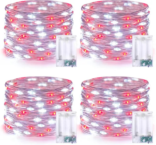 Vista 28 de JMEXSUSS Paquete de 4 unidades de 50 luces LED multicolor de hadas operadas por batería, cada una de 16 pies, luces de Navidad multicolor