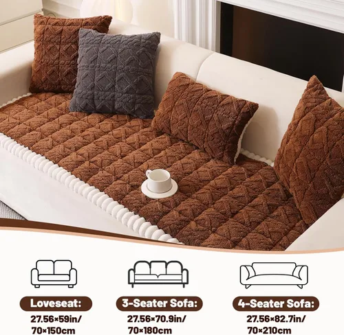 Vista 3 de Funda de Sofá para Perros Lavable, Fundas de Sofá Mullidas para Mascotas para Sofá de 3 Cojines Apto para Mascotas, Funda Protectora Antideslizante