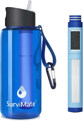 Vista 25 de SurviMate Botella de Agua Filtrada de Ultra-Filtración de 5 Etapas de 0.01μm, Material Libre de BPA, Certificada NSF/ANSI 42 y 372, Botella