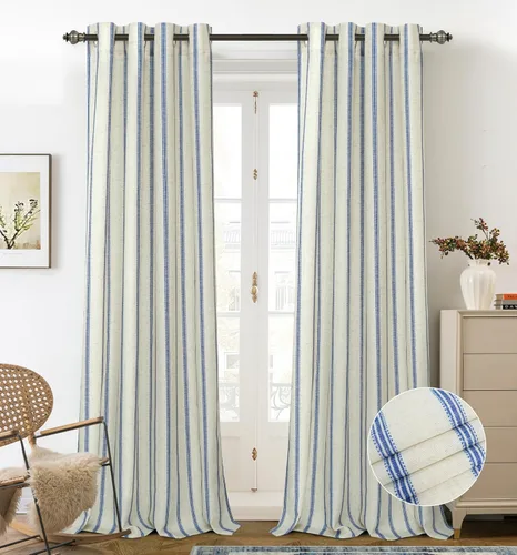 Vista 31 de DriftAway Cortinas opacas de mezcla de lino de 84 pulgadas de largo para dormitorio, cortinas de lino con estampado de rayas verticales