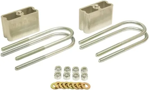 Kit de bloque de resorte de hoja Belltech, 3 pulgadas de reducción, herrajes/pernos en U, aluminio, natural, resortes de hoja de 2-1/2 o 3 pulgadas