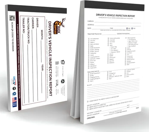 Vista 2 de Libro de informe detallado de inspección del vehículo del conductor – 35 conjuntos de formularios por libro de inspección DVIR, 2 capas sin carbono