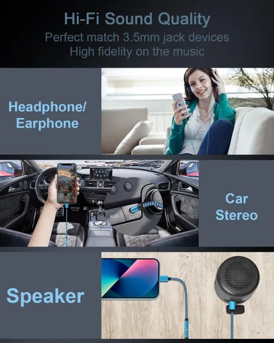 Vista 6 de Paquete de 2 adaptadores Lightning a 3.5mm Aux, adaptador de auriculares para iPhone con cable auxiliar [Certificado Apple MFI] adaptador de audio