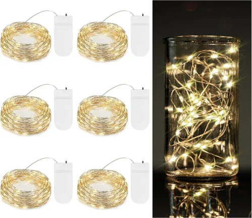 Vista 10 de TingMiao - Juego de luces de hadas multicolores con cadena, luces de hada a pilas, luces de luciérnaga LED, luces de cadena con estrellas, 2.2 m, 20