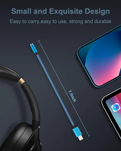 Vista 4 de Paquete de 2 adaptadores Lightning a 3.5mm Aux, adaptador de auriculares para iPhone con cable auxiliar [Certificado Apple MFI] adaptador de audio
