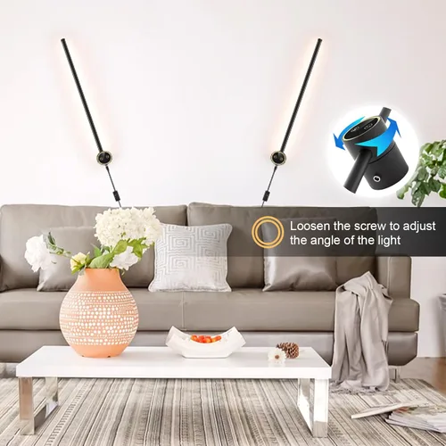 Vista 4 de Juego de 2 apliques de pared, 22 pulgadas, LED regulable, apliques de iluminación de pared negro mate, lámpara de pared moderna de 9 W, para sala