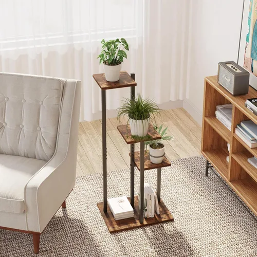 Vista 2 de VonDream Soporte para plantas de 3 niveles para interiores, soportes para plantas de interior múltiples, soporte de flores de esquina para sala