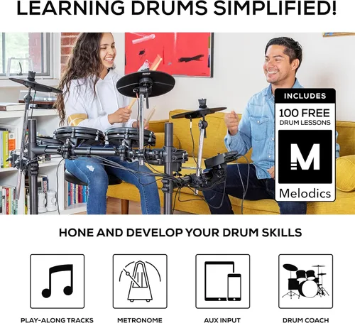 Vista 5 de Kit Alesis Turbo Mesh – Set de batería eléctrica con más de 100 sonidos, almohadillas de tambor de malla silenciosas, baquetas, cables de conexión