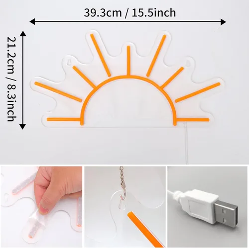 Vista 6 de Letrero de neón de amanecer naranja, lámpara LED de Attivolife para decoración de pared, ideal para el hogar, sala de estar, cafetería, tienda, bar