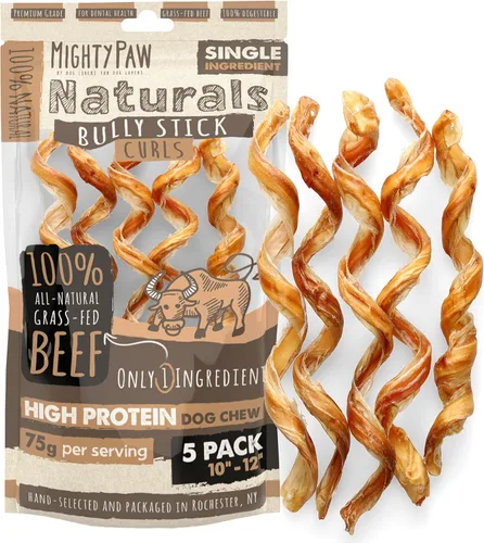 Vista 15 de Mighty Paw Naturals - Palitos masticables rizados para perros – Masticables de carne de res alimentada con pasto. Palitos para perros grandes, razas