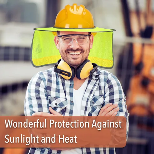 Vista 6 de UNCO - Casco de Sombrero Duro con Protector Solar, 1 Paquete, Amarillo, Visera Completa y Estándar de Malla Reflectante de Alta Visibilidad