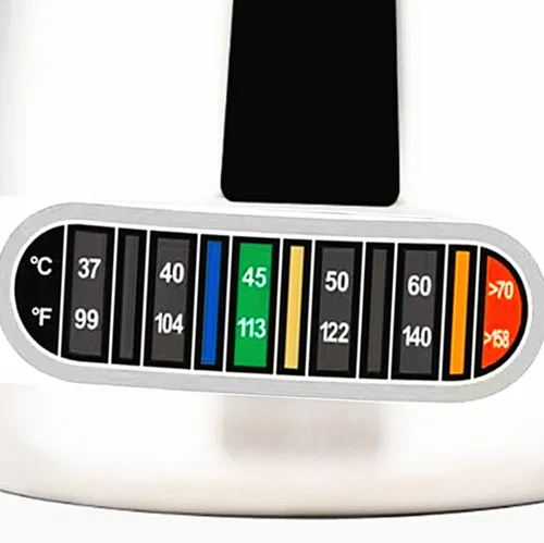 Vista 6 de Jarra de espuma de leche de 21 oz (20.3 fl oz) con termómetro integrado, jarra Latte Art de acero inoxidable, jarra de crema de temperatura expreso