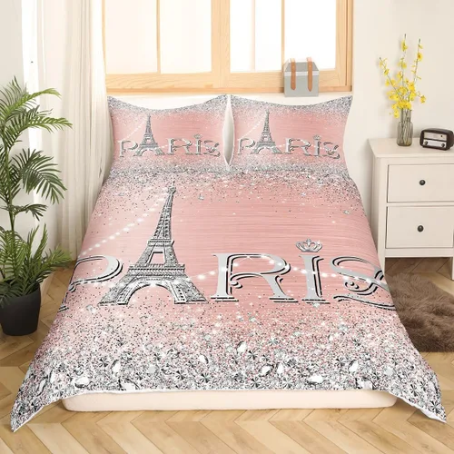 Vista 42 de Erosebridal Juego de ropa de cama de París para niñas y adolescentes, funda de edredón de la Torre Eiffel, tamaño Queen, funda de edredón