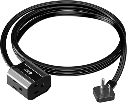 Vista 12 de Cable de extensión corto de 1.5 pies SUPERDANNY, regleta de enchufe plano en ángulo recto, cable de extensión de 13 A para interiores con 3 tomas