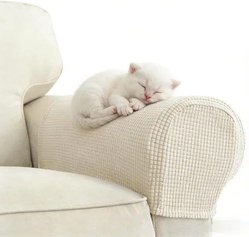 Vista 2 de Fundas para reposabrazos – Fundas elásticas para sillón, tapas de poliéster suave, protector de muebles antideslizante para silla, sofá, sofá – Beige