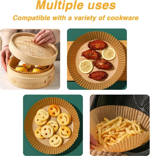 Vista 5 de Ailun Forros de papel desechables para freidora de aire de 6.5 pulgadas, 100 unidades de papel pergamino antiadherente, resistente al aceite, papel