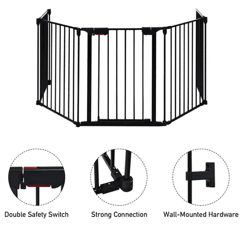 Vista 8 de Costzon Puerta de seguridad para bebés, 121 pulgadas de longitud 5 paneles ajustable de valla ancha para chimenea, puerta de metal para barbacoa