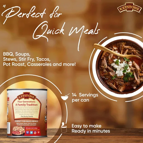 Vista 7 de Keystone Meats Carne de res enlatada de 28 onzas de calor natural y servir, carne enlatada totalmente cocida, lista para comer, 5 años de vida útil