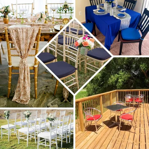 Vista 5 de Efavormart Cojín de 2" de espesor para silla Chiavari en negro, cojín de asiento de espuma con efecto memoria con lazos y funda extraíble