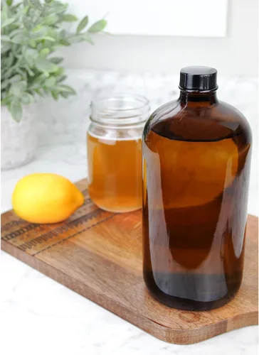 Vista 8 de Cornucopia - Botellas de cultivo de kombucha ámbar de 32 onzas, paquete de 4, botellas redondas de vidrio Boston de 1 cuarto de galón con 6 tapas