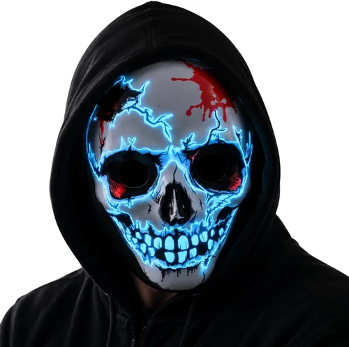 Crethinkaty Máscara de calavera agrietada LED para fiestas de disfraces de