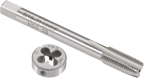 Vista 6 de uxcell 3/8 "-32 UNEF Juego de dados y grifos, HSS Macho de rosca de máquina con troquel de roscado redondo, mano derecha