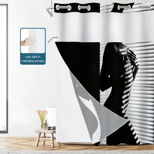 Vista 338 de Shrahala Father and Child Embracing No Hooks Shower Curtain with Snap in Liner Set, Tender Moment Captured Bathroom Décor Polyester Fiber Waterproof