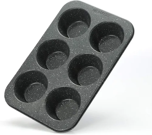 Monfish Molde para muffins extra grande, bandeja para magdalenas jumbo con acabado de piedra de acero al carbono, taza de 3.5 pulgadas
