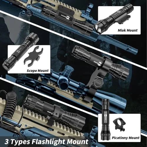Vista 6 de Linternas tácticas de luz depredadora con rojo verde, 1200 lúmenes Mlok Picatinny linterna con interruptor de presión, 3 modos de luz blanca