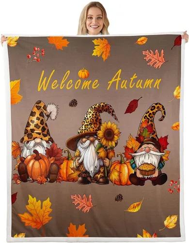 Vista 12 de Fall Scarecrow Throw Blanket,Retro Autumn Pumpinks Squirrel Bed Plush Blanket for Living Room Decor,Rustic Farmhouse Sunflowers Couch Bed Sofa Soft