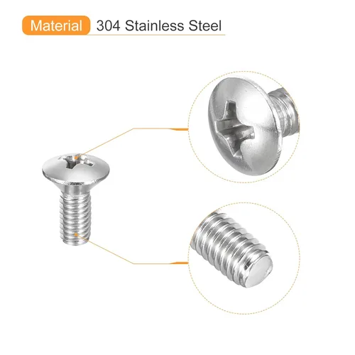 Vista 4 de uxcell Tornillos de máquina Phillips de cabeza ovalada M4x8mm, 50pcs 304 tornillos de cabeza avellanada ligeramente levantados de acero inoxidable