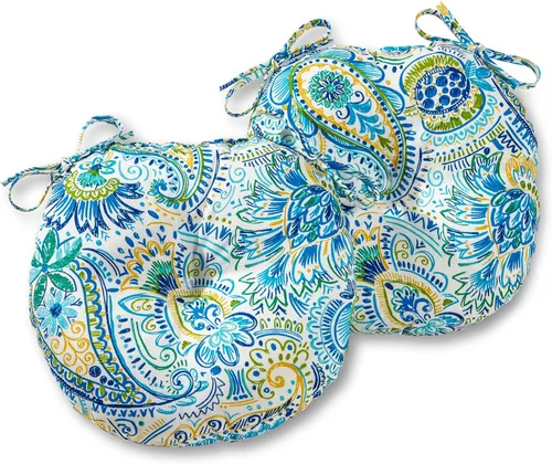 Vista 34 de Greendale Home Fashions Cojín redondo para asiento bistro de 15 pulgadas, 2 unidades (paquete de 1), Adobe Stripe