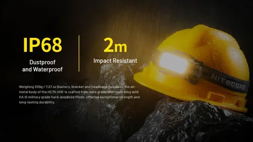 Vista 9 de Nitecore HC75 UHE 3000 lúmenes Linterna frontal recargable USB-C con zoom, haces blancos y rojos para trabajo industrial, campamento nocturno