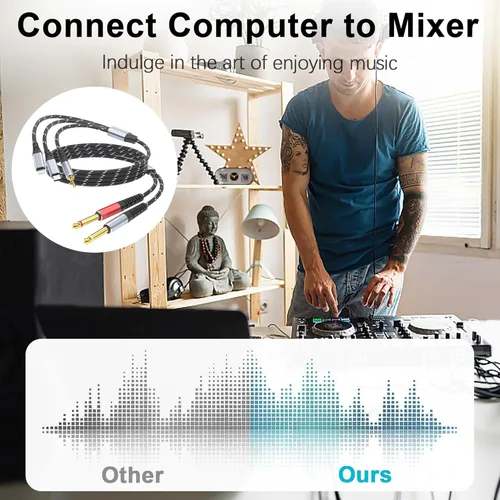 Vista 6 de Cable divisor en Y estéreo de Lightning a dual de 6,35 mm 1/4" TS mono, cable de audio 3 en 1 a dual de 1/4 pulgada, compatible con amplificadores