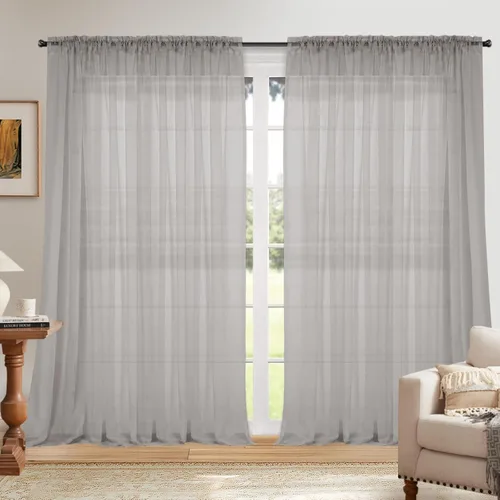 Vista 14 de Dreaming Casa Cortinas traslúcidas lisas con bolsillo para barra, 2 paneles de 52 pulgadas de ancho x 96 pulgadas de largo, color blanco