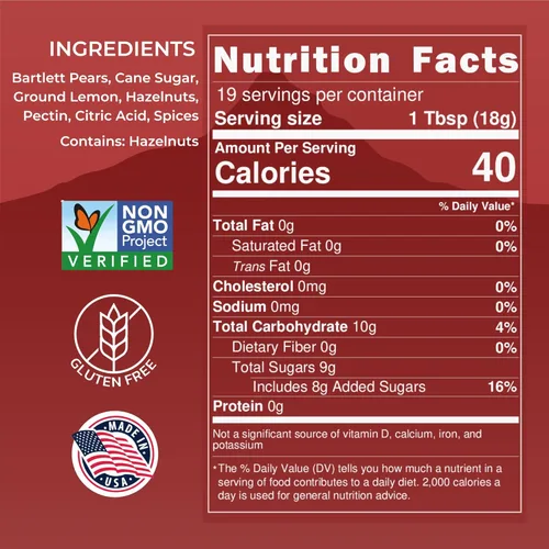 Vista 2 de Oregon Growers Paté de Fruta de Pera y Avellana - Mermelada de Pera y Avellana, Conservas Naturales Hechas con Azúcar Real, Untable de Jalea