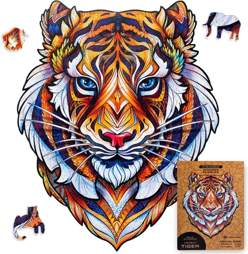 UNIDRAGON Rompecabezas de madera original Bonito tigre, 700 piezas, tamaño real 17.7 x 22 pulgadas, hermoso paquete de regalo, forma única, el