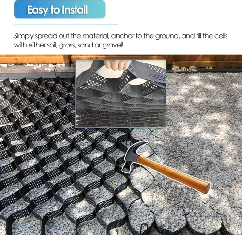 Vista 7 de ERRULAN Estabilizador de hierba/suelo/grava, base de base de cobertizo de plástico resistente, pavimentadora de rejilla de tierra cortable, tapete
