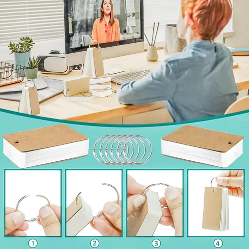 Vista 4 de 300 piezas de tarjetas flash 2x3 pulgadas, tarjetas de índice con anillo, tarjetas de notas rayadas, tarjetas flash en blanco, minitarjetas blancas