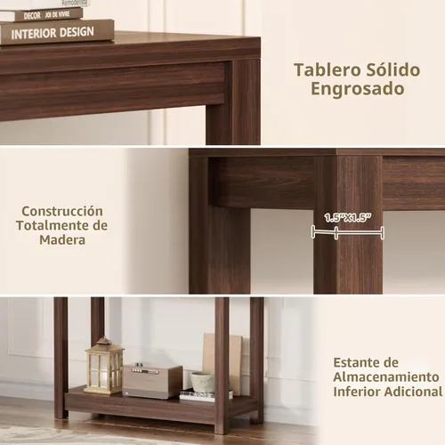 Vista 5 de Besiost Mesa auxiliar de granja, mesa auxiliar estrecha, mesa auxiliar delgada con estante de almacenamiento, mesa consola pequeña para espacios