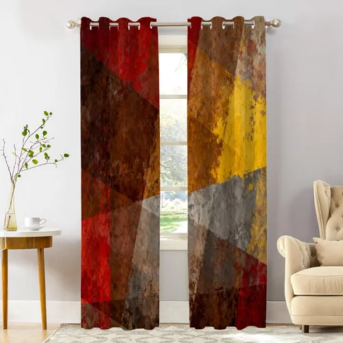 Vista 140 de Shrahala Beige and Orange Abstract Art Brushstrokes Tier Curtains for Kitchen Windows, Abstract Oil Paint Cafe Curtain Multilayer Polyester Blackout