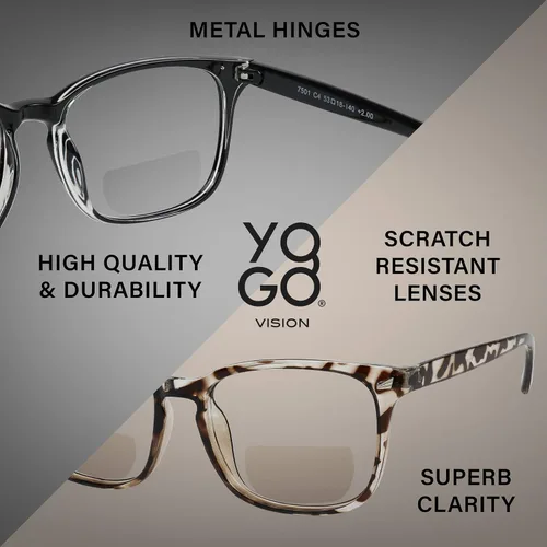 Vista 4 de Yogo Vision Bifocal Reading Glasses for Women Men Rectangle Multifocal Readers Fashion Nerd Eyeglasses