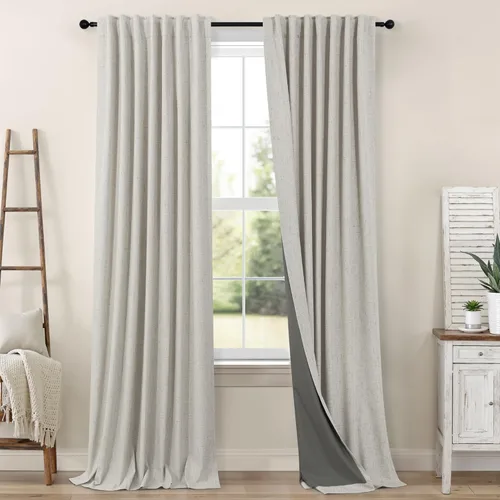 Vista 46 de Pitalk Cortinas cortas 100% opacas de lino para cafetería, 40 pulgadas de largo, 2 paneles, cortinas de puerta francesa para ventana, cortina