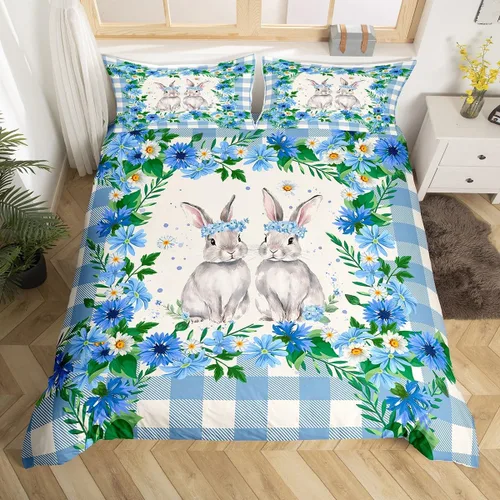 Vista 19 de Juego de ropa de cama con temática de Pascua de conejitos para niños, adolescentes y jóvenes, funda de edredón de nido de huevos de Pascua, funda