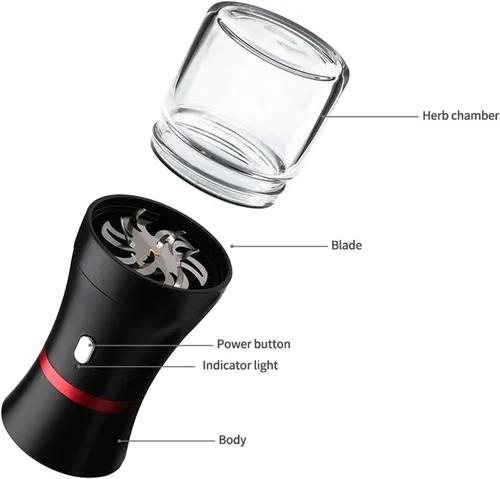 Vista 2 de Molinillo eléctrico de hierbas para especias, recargable por USB, 2 cámaras de hierbas de vidrio de 1.7 oz - Mini portátil (negro)