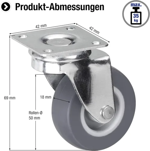 Vista 2 de Meister Rueda giratoria ✓ ✓ Ruedas de goma ✓ Placa de rodadura suave ✓ /Rodamiento de rodillos de transporte Rollo resistente, 800650