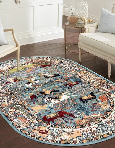 Vista 7 de Unique Loom Narenj Collection - Alfombra de área Birmingham (octágono de 5 pies 1 pulgada, azul/borgoña)