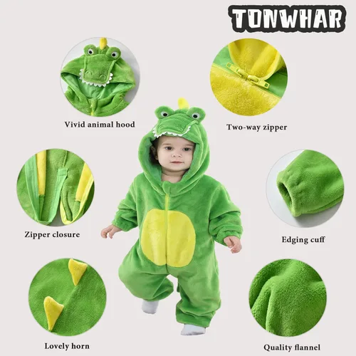 Vista 4 de TONWHAR - Mameluco con capucha, fantástico disfraz infantil de varios animales, como tigre o dinosaurio