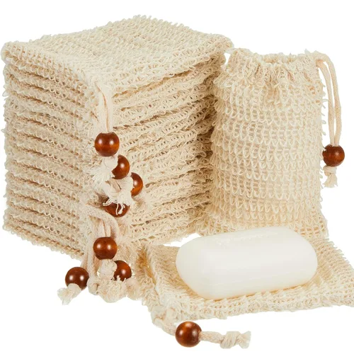 Cunhill Paquete de 40 bolsas ahorradoras de jabón, bolsa de jabón exfoliante con barra de cordón, cuentas de madera, red exfoliante de espuma y
